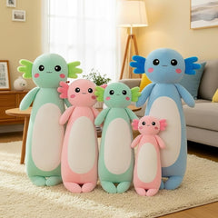 Kekeso axolotl plush long body resting pose highlights its pillow potential