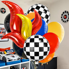 Latex balloons in multiple colors provide vibrant, scalable decor for a festive race party.