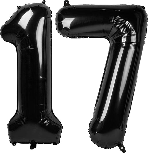 Kelfuoya 40-inch black number 17 balloon for bold 17th birthday backdrop.