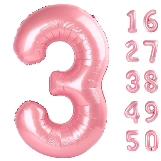 Kelfuoya 40-inch pearlescent pink number 3 balloon for striking party decor.
