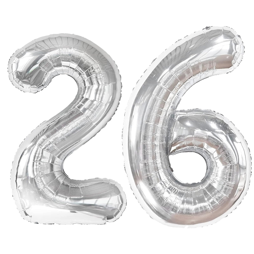 Kelfuoya 40-inch silver number 26 balloon for bold birthday or anniversary celebrations.