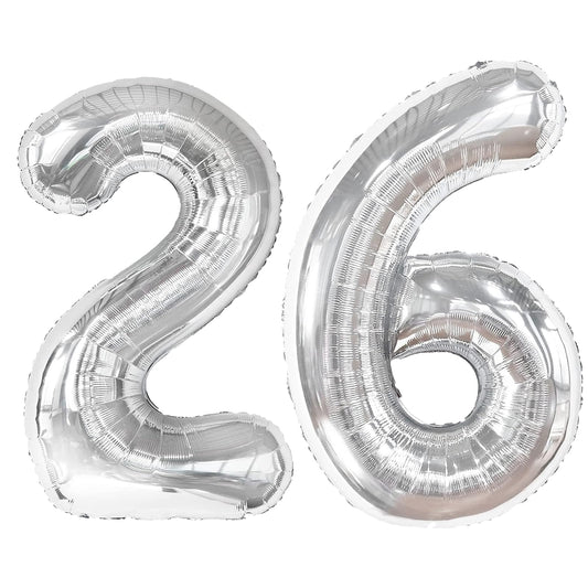 Kelfuoya 40-inch silver number 26 balloon for bold birthday or anniversary celebrations.