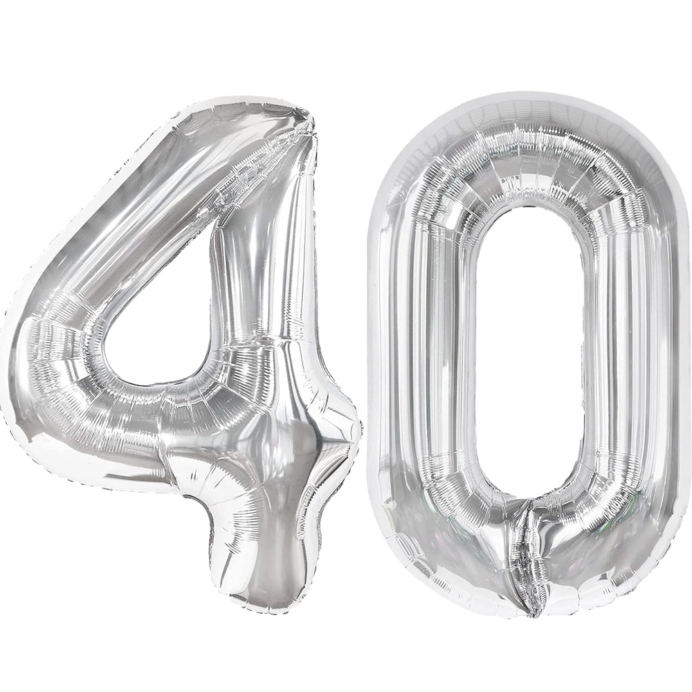 Kelfuoya 40-inch silver number balloon on display for a striking party backdrop.