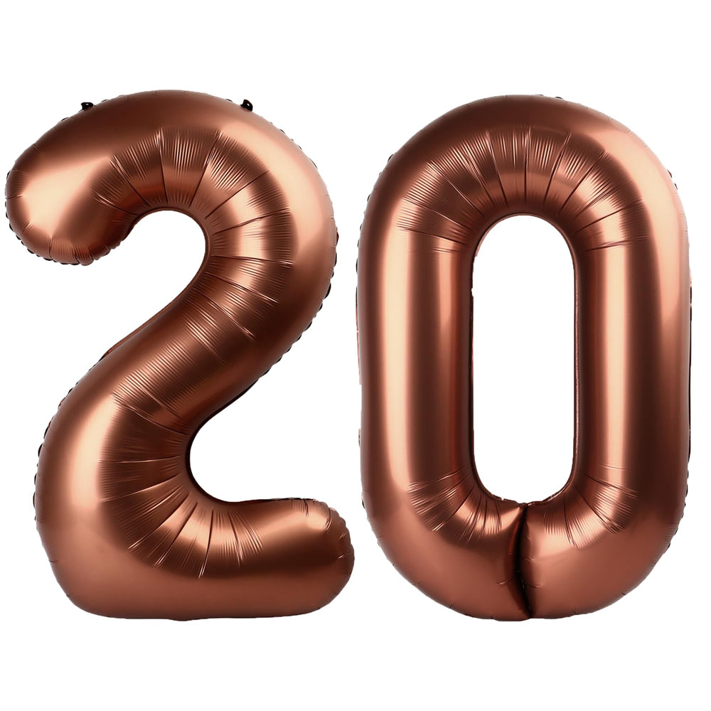 Kelfuoya 40in dark brown number 20 balloon creates an elegant birthday focal point.