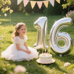 Kelfuoya 40-inch silver number 16 balloon glossy surface catching light