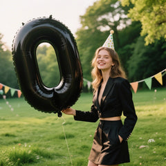 Kelfuoya 40-inch black 0 balloon inflation setup for easy decor.