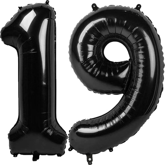 Kelfuoya 40 inch black number 19 balloon for striking birthday and anniversary decor.