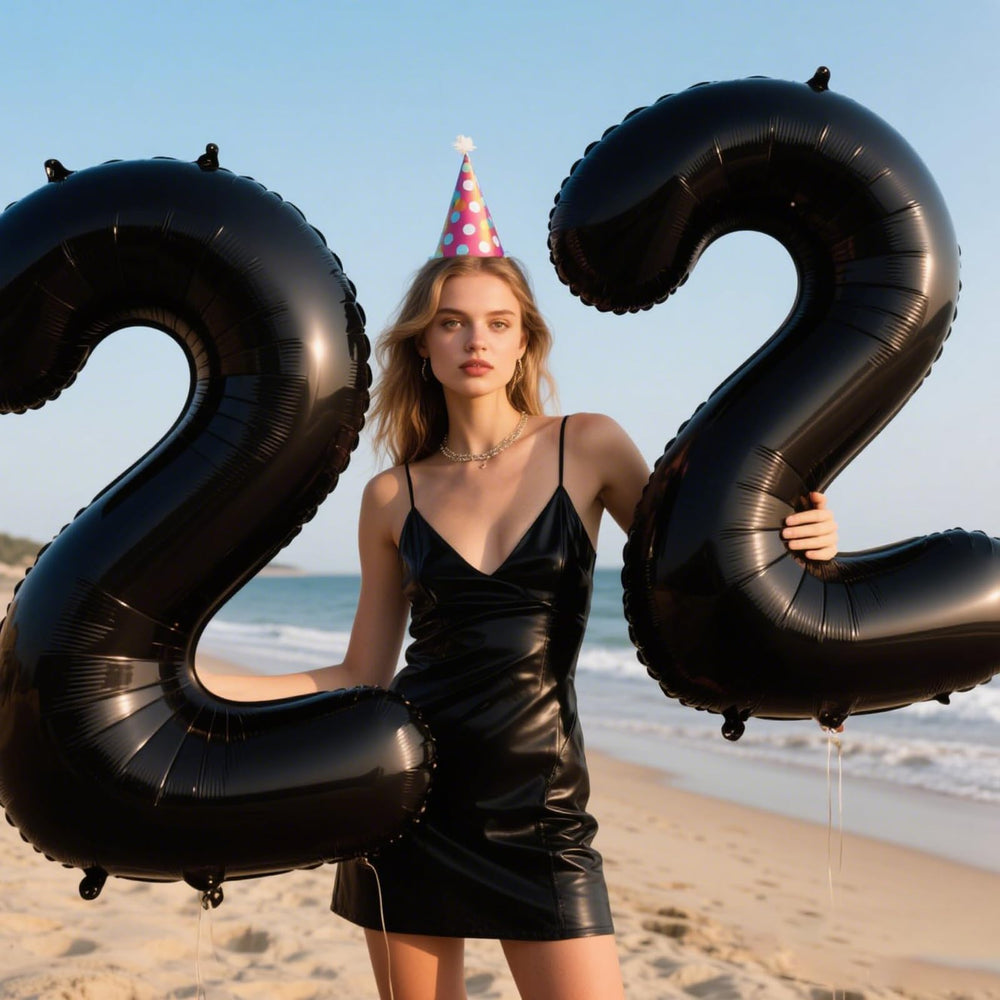 Kelfuoya 40-inch black number 2 balloon foil closeup showing premium shine