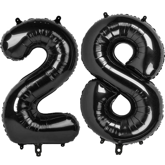 Kelfuoya 40-inch black number 28 balloon for bold birthday decor and party backdrops.