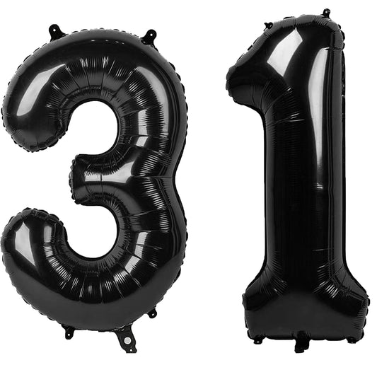 Kelfuoya 40-inch black number 31 balloon creates a chic backdrop for birthdays.