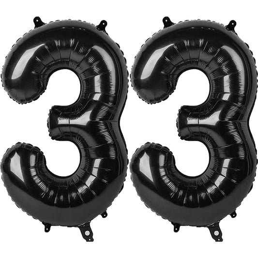 Kelfuoya 40-inch black 33 balloon displayed on a wall for party decor