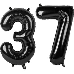 Kelfuoya 40-inch black number 37 balloon hanging for dramatic birthday backdrop.