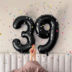 Kelfuoya 40-inch black number 39 balloon wall decor for celebrations.