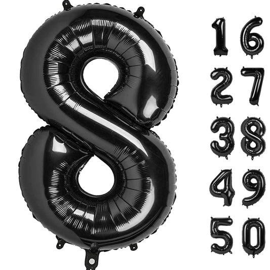 Kelfuoya 40-inch black number 8 balloon for bold party backdrops and photos