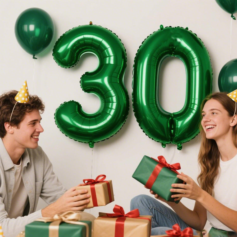 Kelfuoya blue number 30 balloon enhances birthday party vibes.
