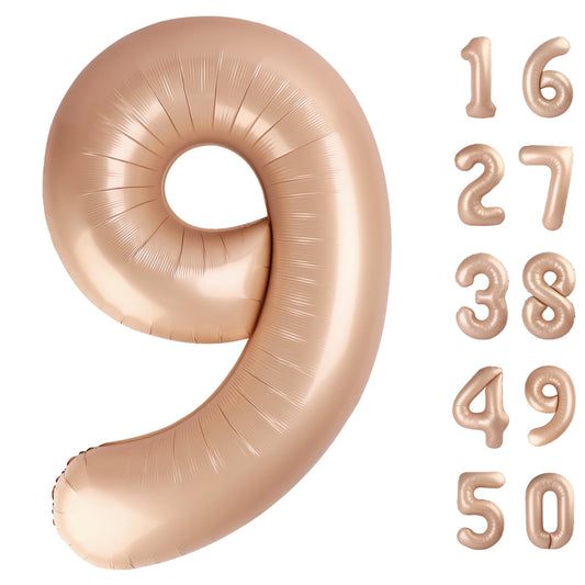 Kelfuoya 40-inch caramel number 9 balloon used as a bold party centerpiece