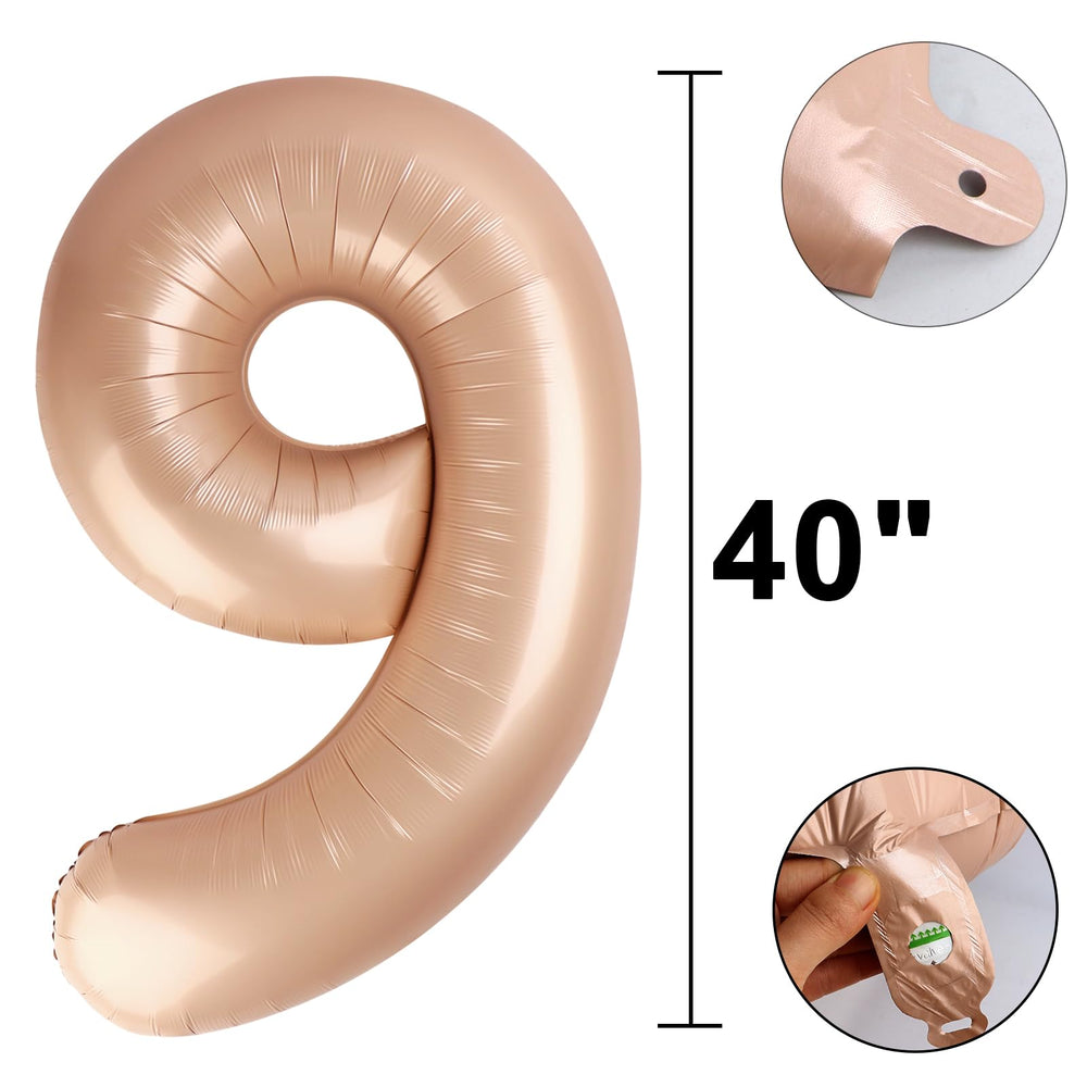 Kelfuoya 40-inch caramel number 9 balloon in packaging for easy storage and transport