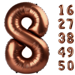 Kelfuoya 40-inch dark brown foil number 8 balloon for wall display and photos