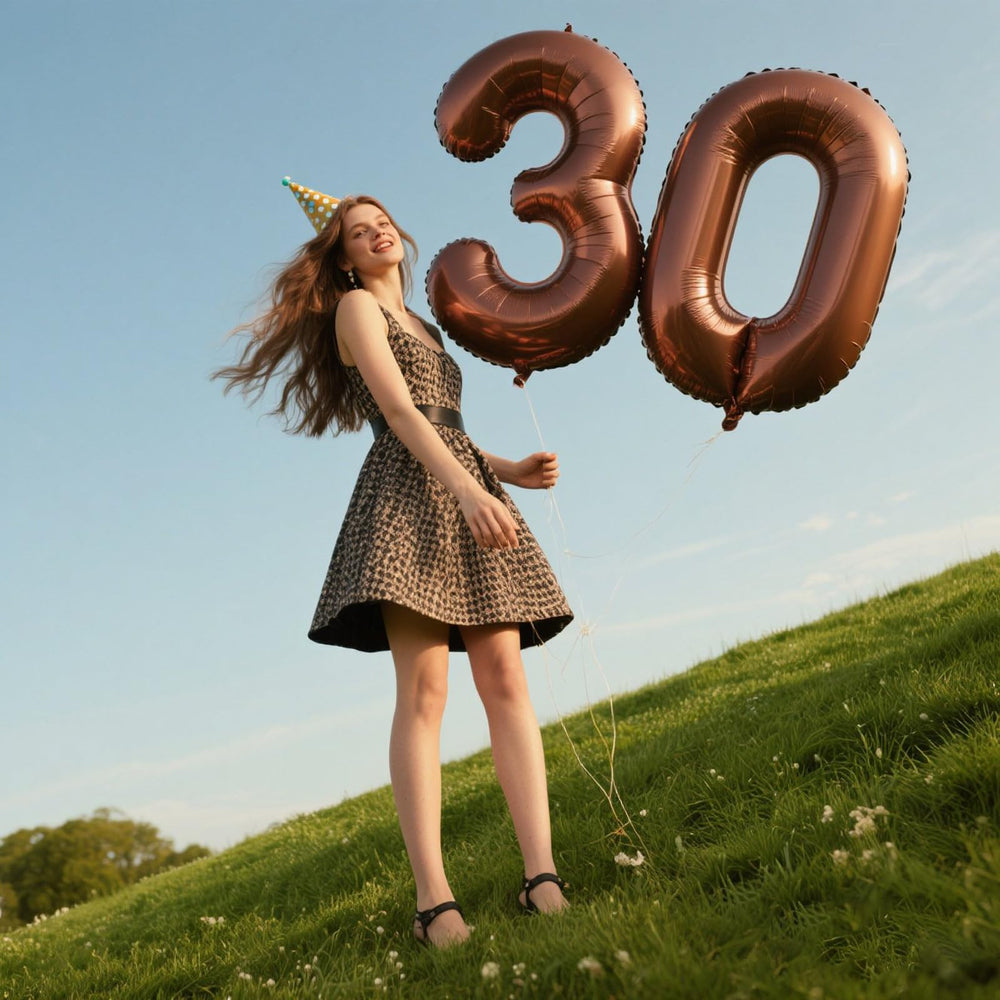 Kelfuoya 40-inch dark brown number 30 balloon inflates easily for events.