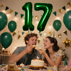 Kelfuoya 40 inch green number 17 balloon closeup showing Mylar foil shine