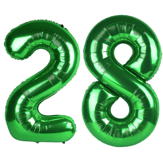 Kelfuoya 40-inch green number 28 balloon creates a bold birthday backdrop.