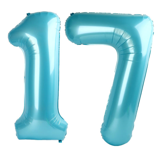 Kelfuoya 40-inch light blue number 17 balloon creates a vivid party backdrop