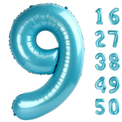 Kelfuoya 40-inch light blue number 9 balloon front view for birthday decor