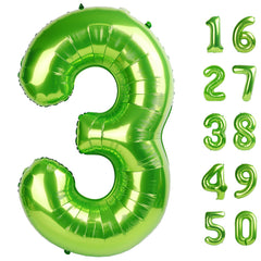 Kelfuoya 40-inch light green number 3 foil balloon close-up for premium decor.