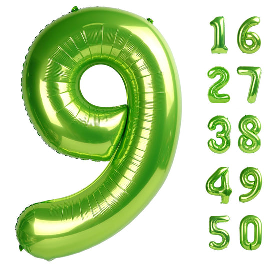 Kelfuoya 40 inch light green number 9 balloon front view for eye-catching party backdrops