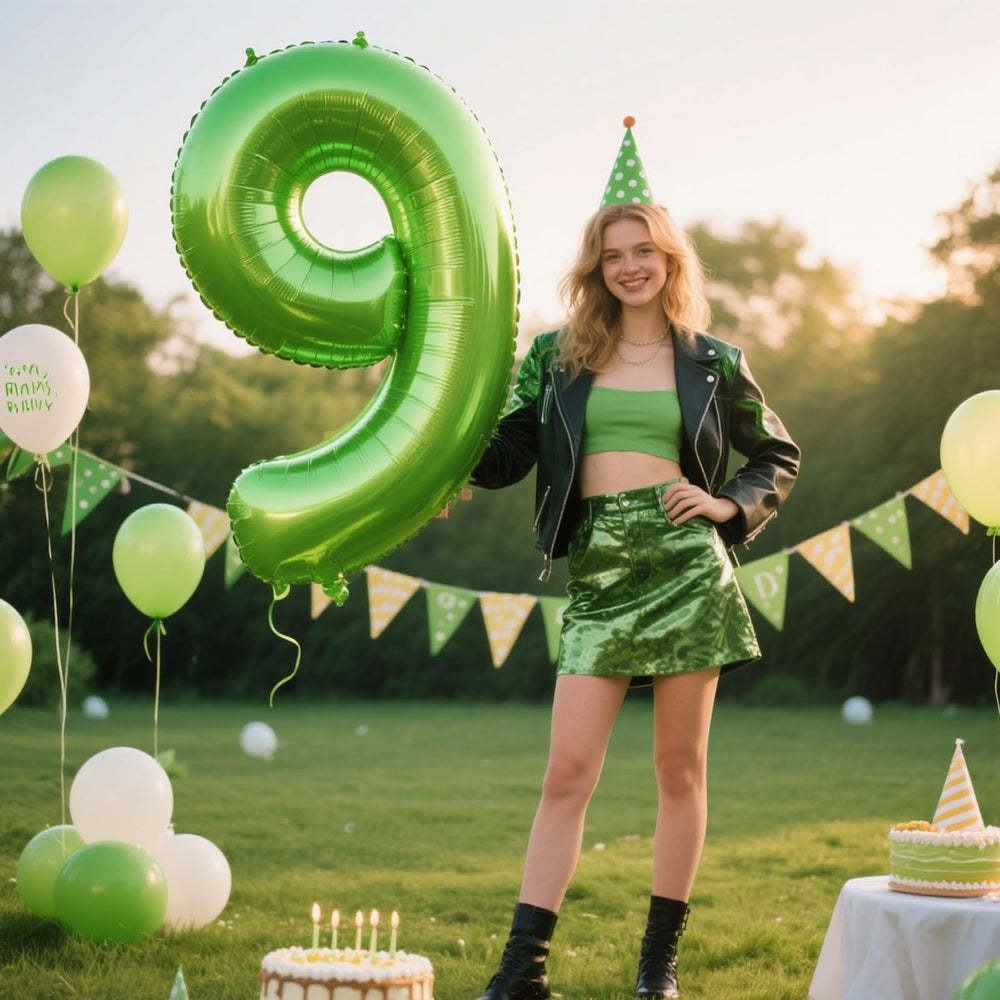 Kelfuoya 40 inch light green number 9 balloon side view for layout planning