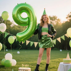 Kelfuoya 40 inch light green number 9 balloon side view for layout planning