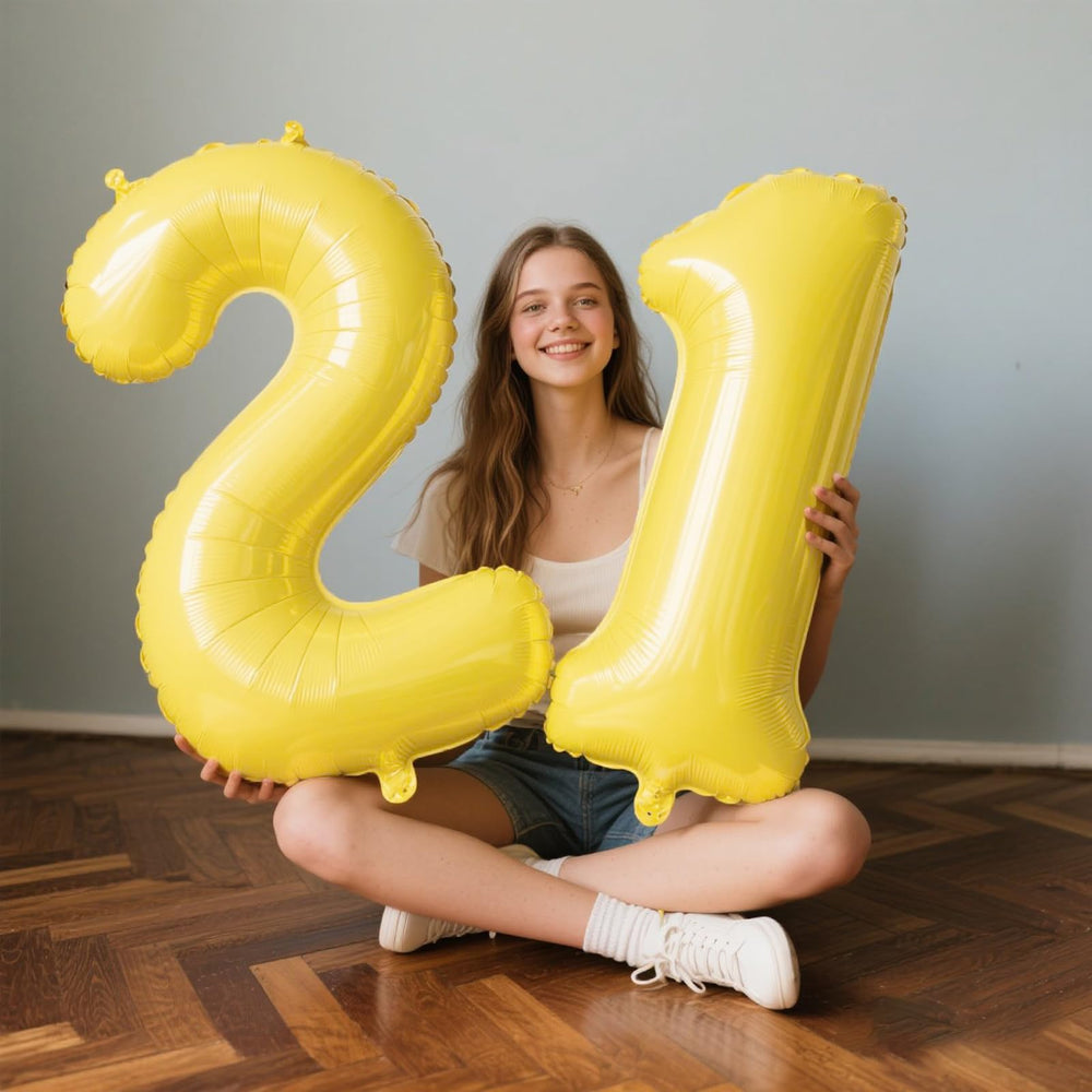 Kelfuoya 40-inch Macaron Yellow Number 1 balloon self-sealing for easy setup.