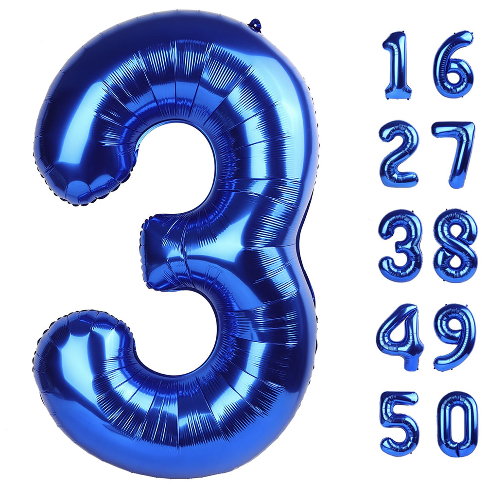 Kelfuoya navy blue 40-inch number 3 balloon, front view for wall display and photos.