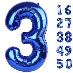 Kelfuoya navy blue 40-inch number 3 balloon, front view for wall display and photos.