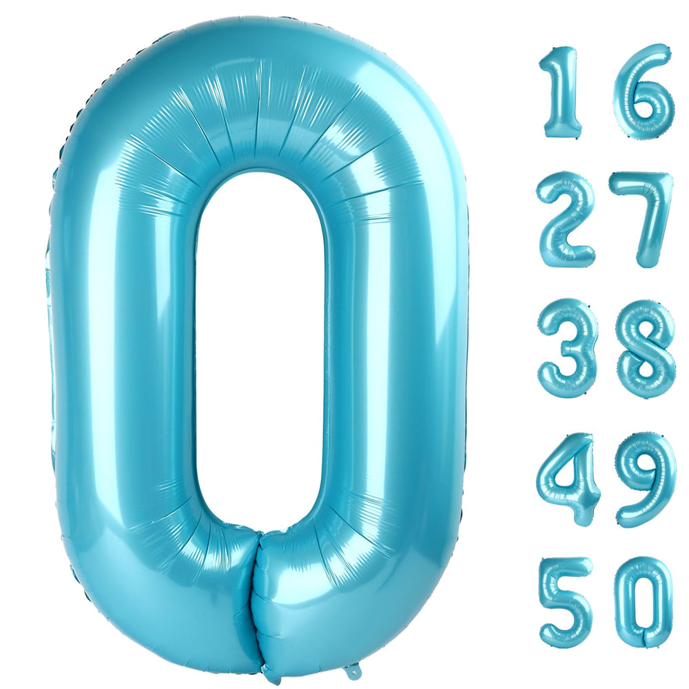 Kelfuoya 40-inch number 0 balloon in light blue for photo backdrops and celebrations.