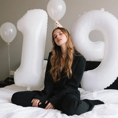 Kelfuoya 40 inch white number balloon angle 4, long lasting color for events.