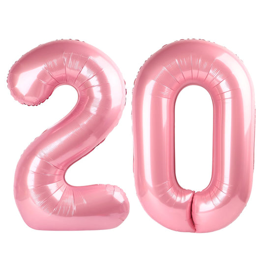 Kelfuoya 40 inch pearlescent pink number 20 balloon creates a striking 20th birthday backdrop.