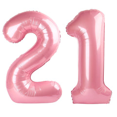 Kelfuoya 40-inch pearlescent pink 21 balloon creates a striking backdrop for celebrations.