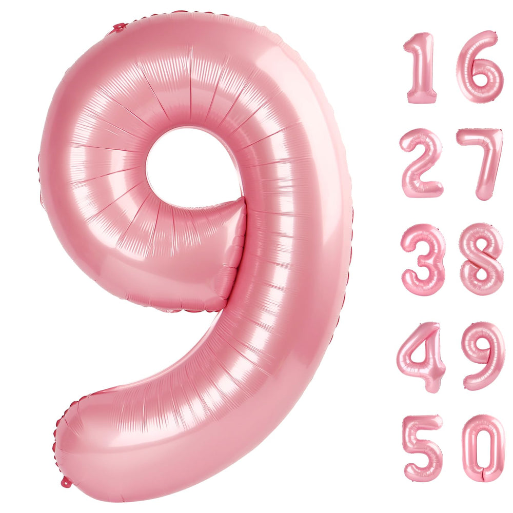 Kelfuoya 40-inch pearlescent pink number 9 balloon for dramatic party backdrops.