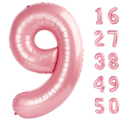 Kelfuoya 40-inch pearlescent pink number 9 balloon for dramatic party backdrops.