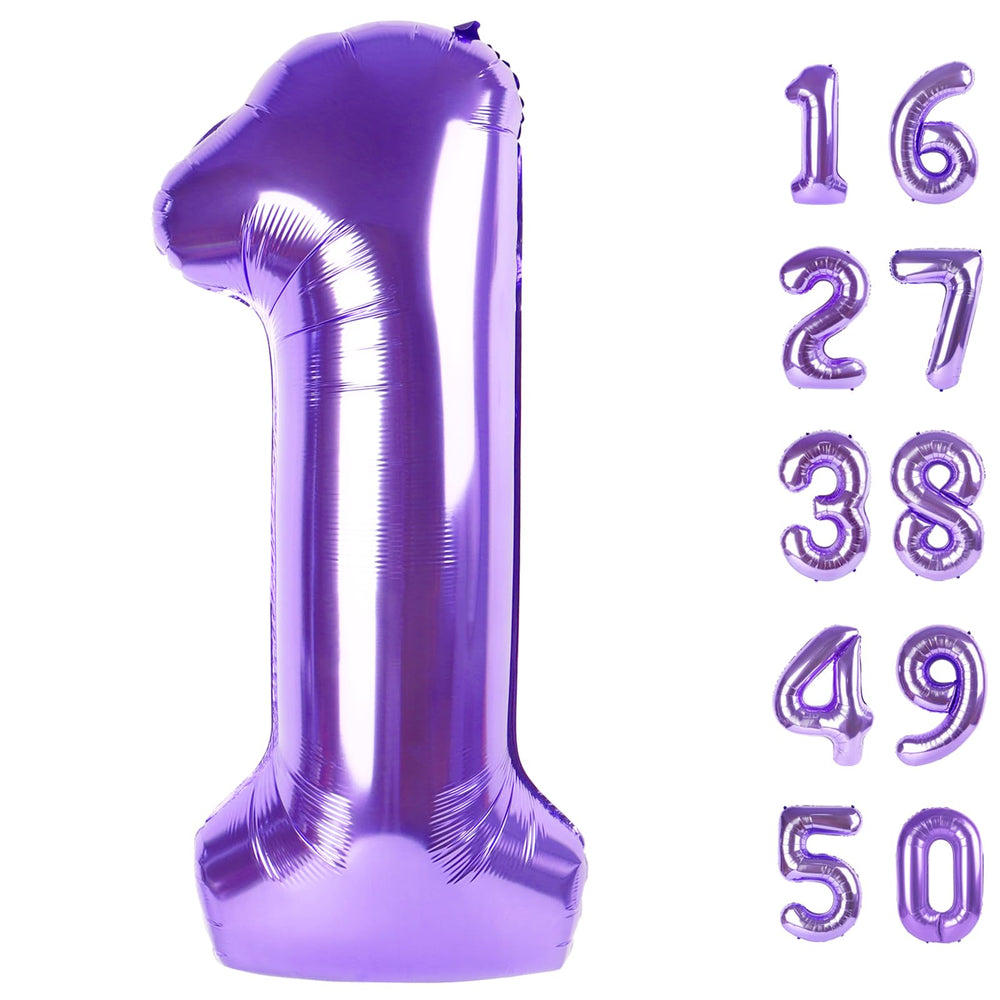 Kelfuoya 40-inch purple number 1 balloon close-up shows premium foil shine for photo-worthy celebrations.