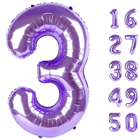 Kelfuoya 40-inch purple number 3 balloon for birthday photos