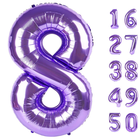 Kelfuoya 40-inch purple number 8 balloon, front view for bold birthday photo moments.
