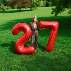 Kelfuoya 40-inch red number 27 balloon, creates photo-worthy birthday moments.