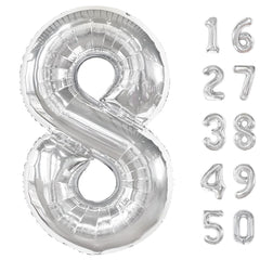 Kelfuoya 40-inch silver 8-number balloon creates a dramatic birthday backdrop.