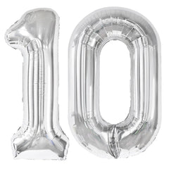 Kelfuoya 40-inch silver number 10 balloon backdrop for stylish party decor.