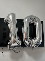 Kelfuoya 40-inch silver number 10 balloon foil detail shows premium finish.
