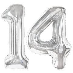 Kelfuoya 40-inch silver number 14 balloon for milestone celebrations and photos.