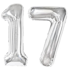 Kelfuoya 40-inch silver number 17 balloon for bold birthday decor.