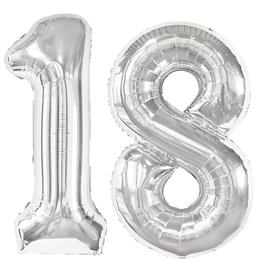 Kelfuoya 40 inch silver number 18 balloon front view for elegant celebrations